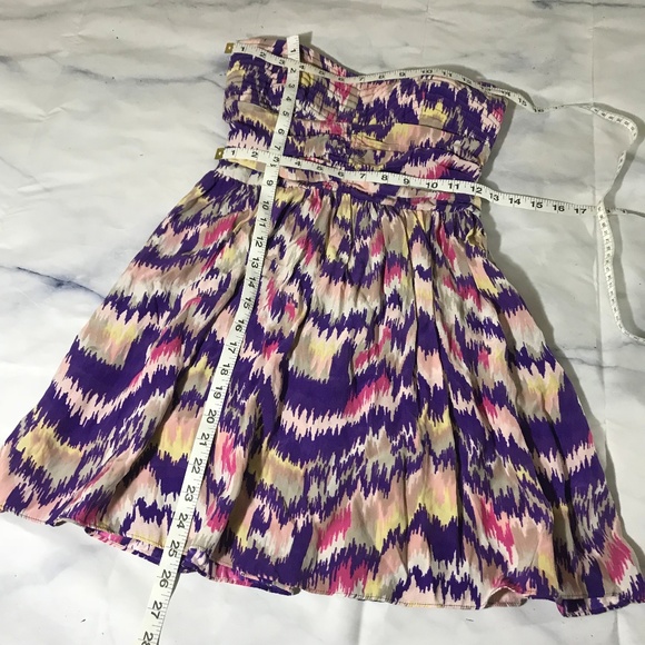 Parker Purple Abstract Design Strapless Silk Dress - Picture 3 of 8